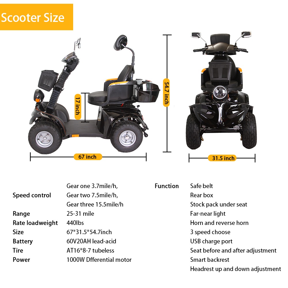 DJD4L Black Four Wheel Mobility Scooter